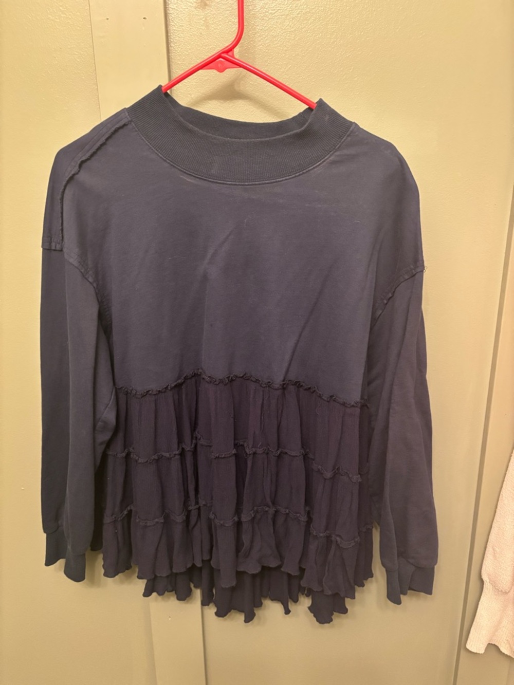 Three Bird Nest Navy Ruffle-Hem Pullover Sweatshirt